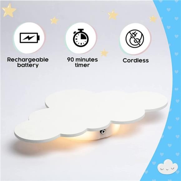 Nursery Night Light - Rechargeable Cloud Led with Timer14.2" x 10.2" x 1.6" - Picture 5 of 7